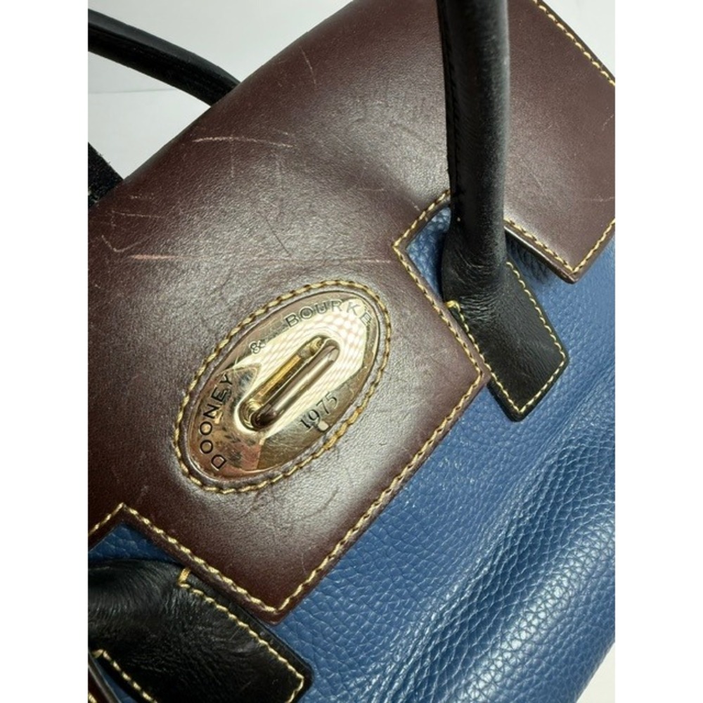 Dooney & Bourke Navy Blue Pebbled Leather Elisa Satchel Brown Trim J10831022 - Picture 4 of 16